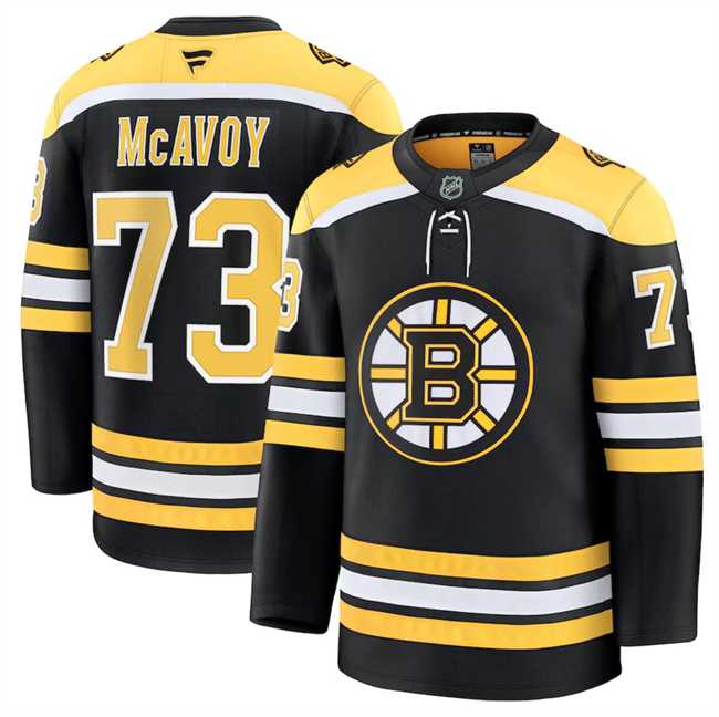 Mens Boston Bruins #73 Charlie McAvoy Black 2024-25 Home Stitched Hockey Jersey Dzhi